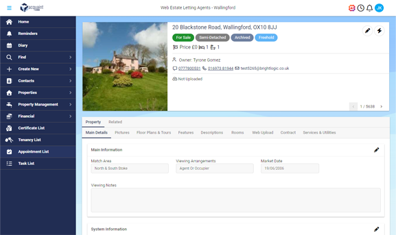 Acquaint Web on desktop