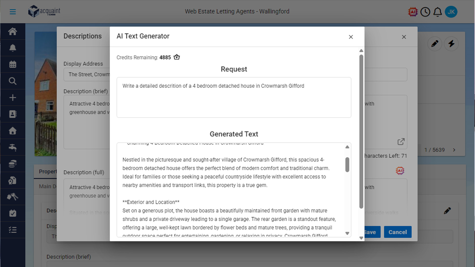 AI-generated property listing in Acquaint