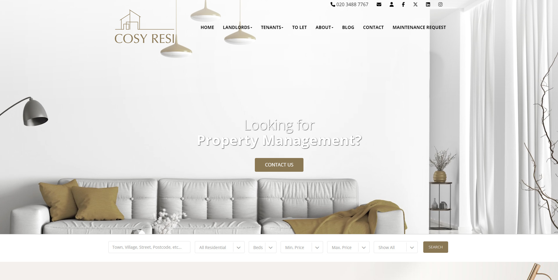 Cosy Resi website screenshot