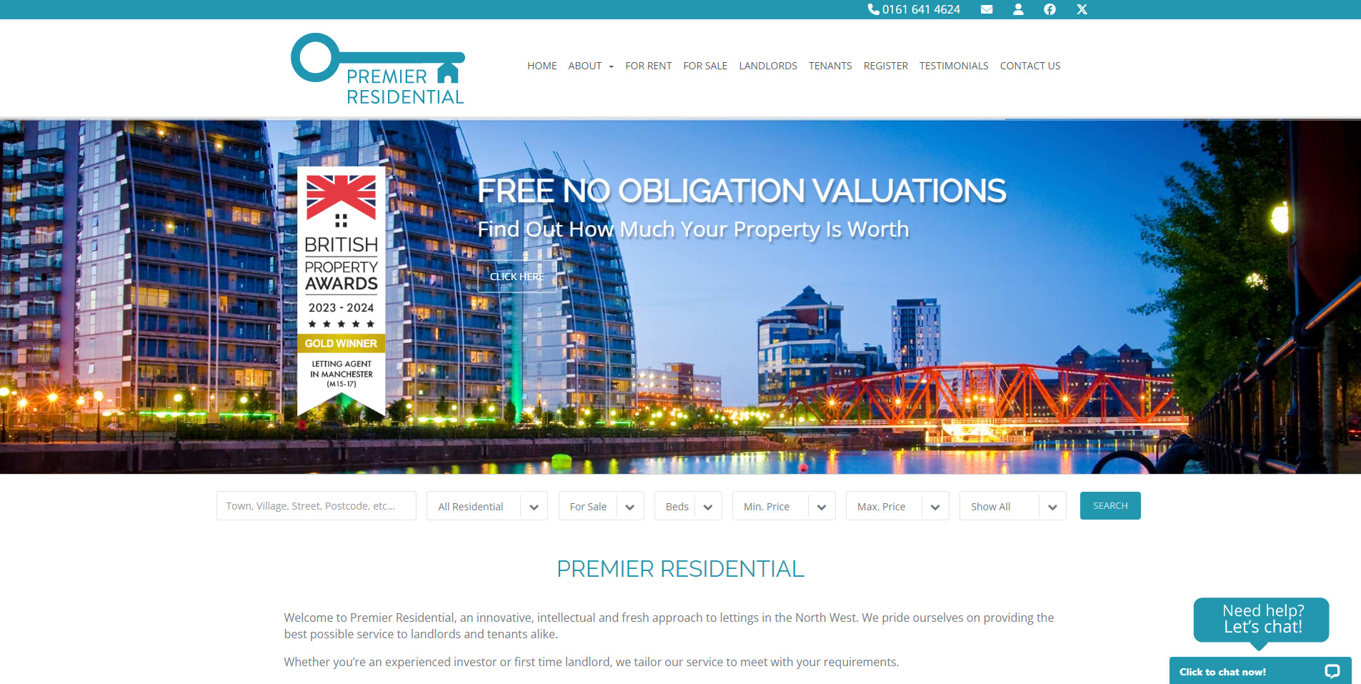 Premier Residential website screenshot